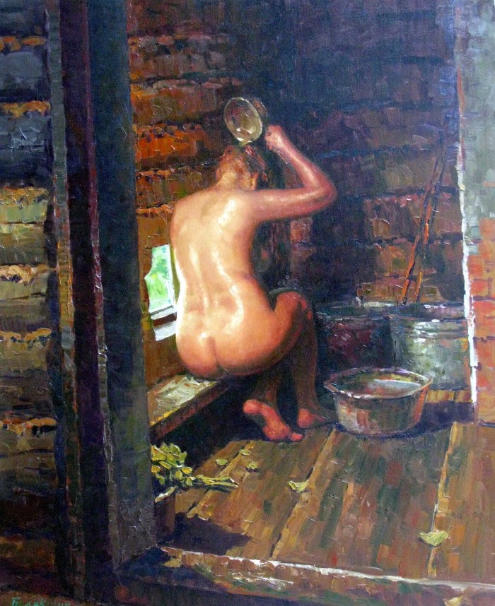 Naked women in a village bath