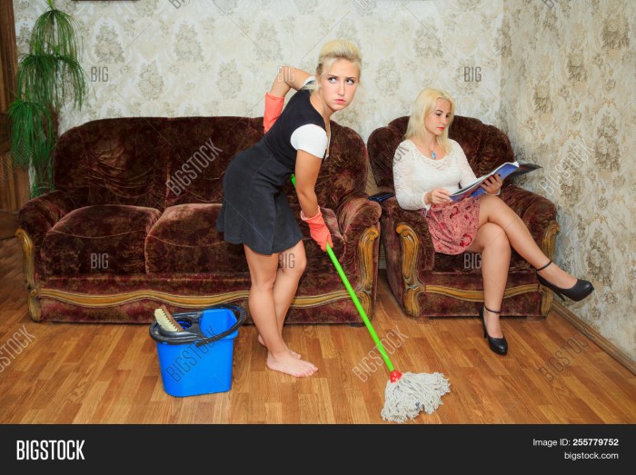 The woman is cleaned