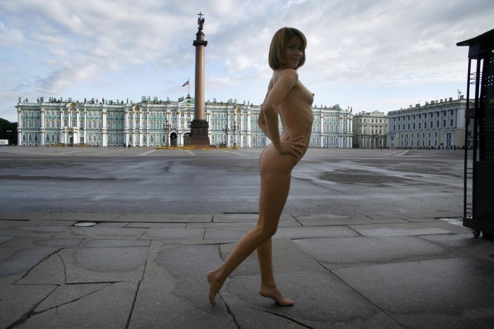 Naked chick on the embankment