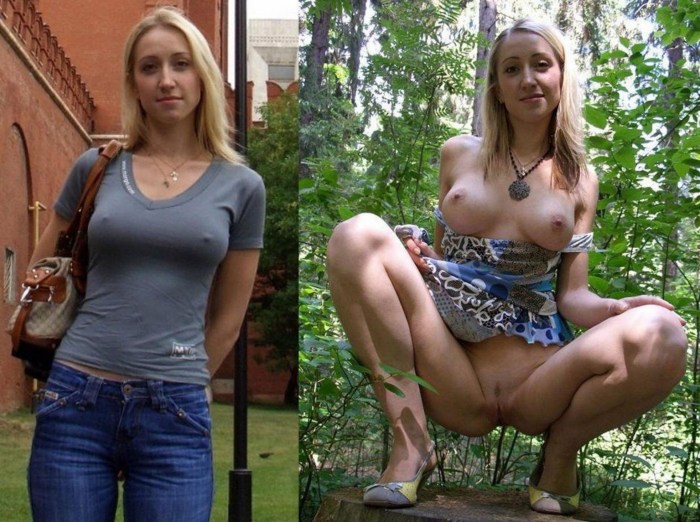 Women in clothes and naked private