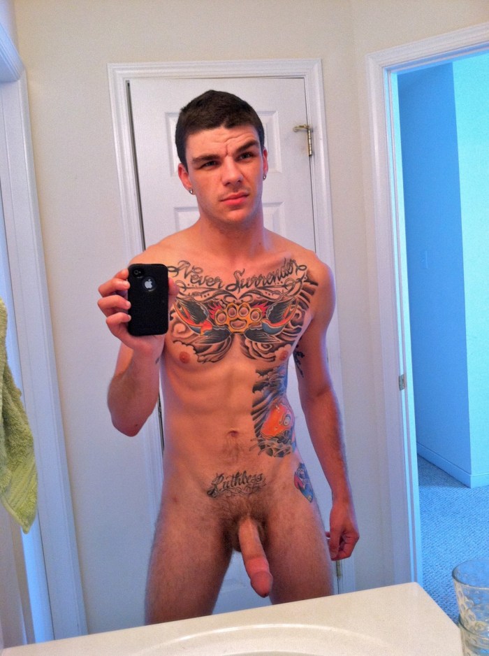 Male cock in front of the mirror