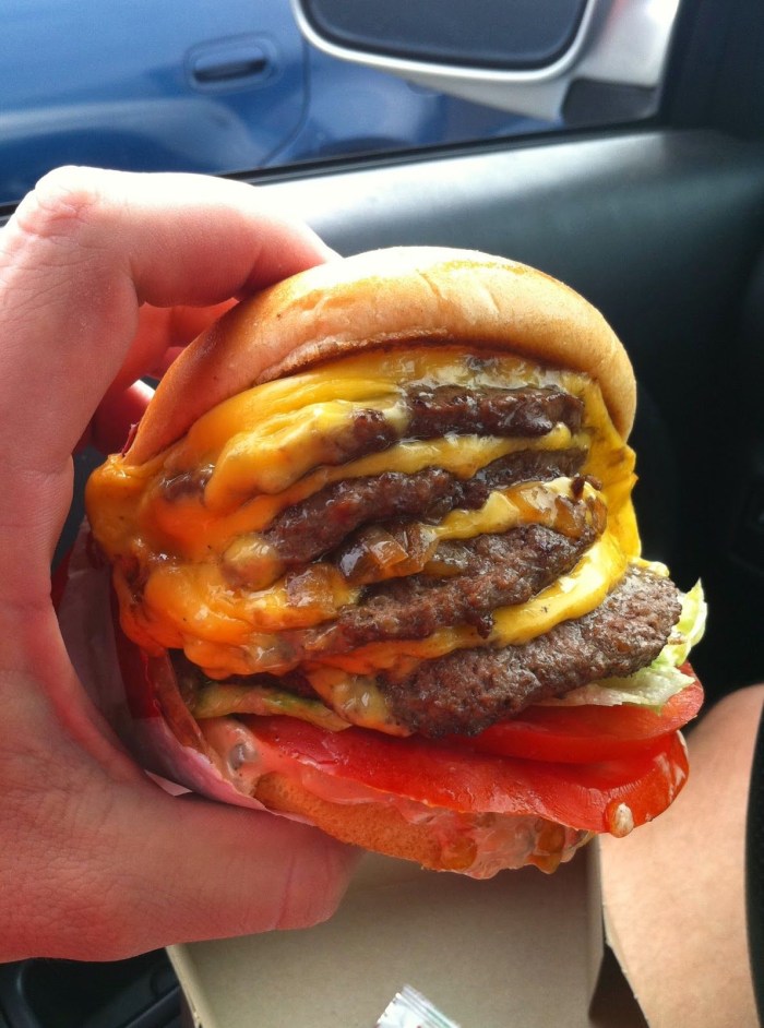 Ero photo with a hamburger
