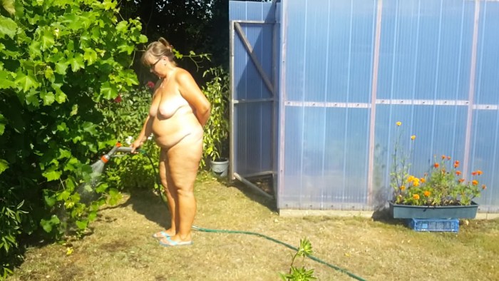 A naked neighbor poses