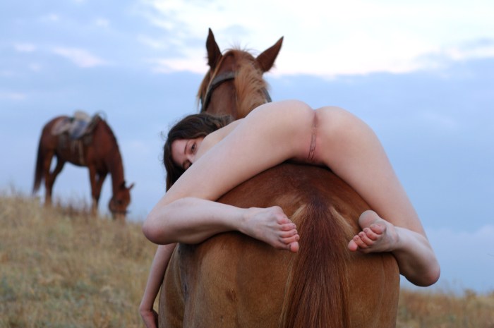 Naked Amazon on horseback
