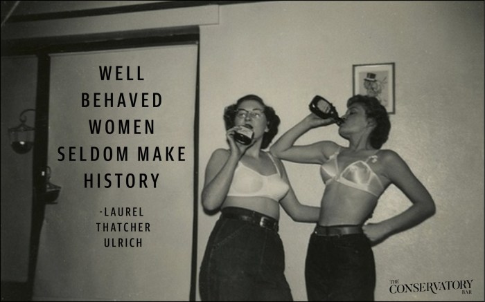 A retro picture of a woman drinks