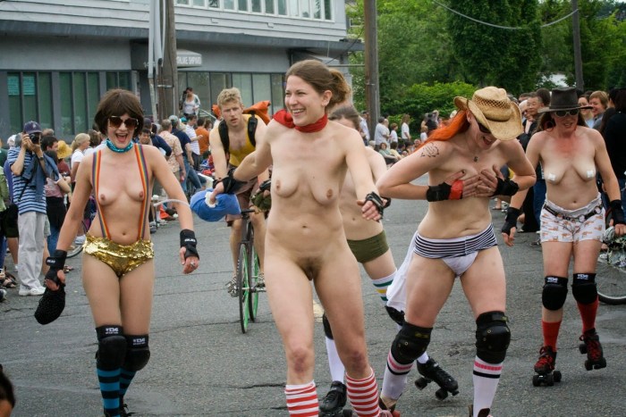Women's parade with bare breasts
