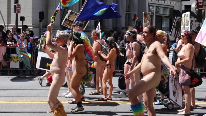 Parade of naked women in the city of GIF