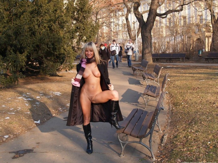 In stockings without panties on the street