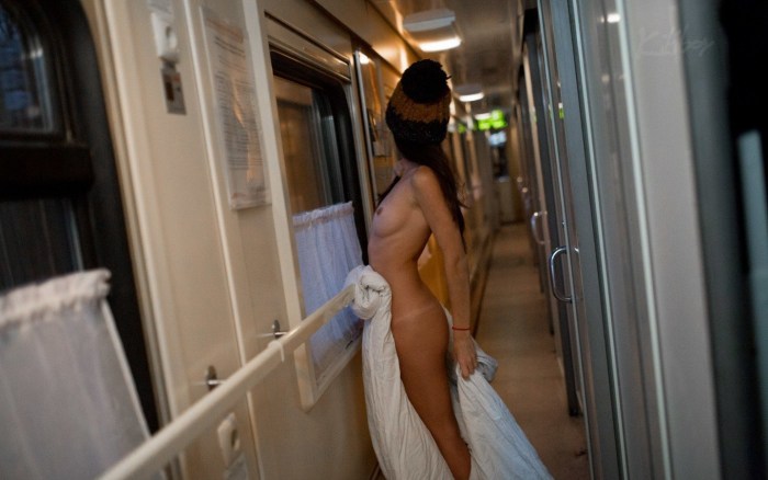 Naked girls on the train