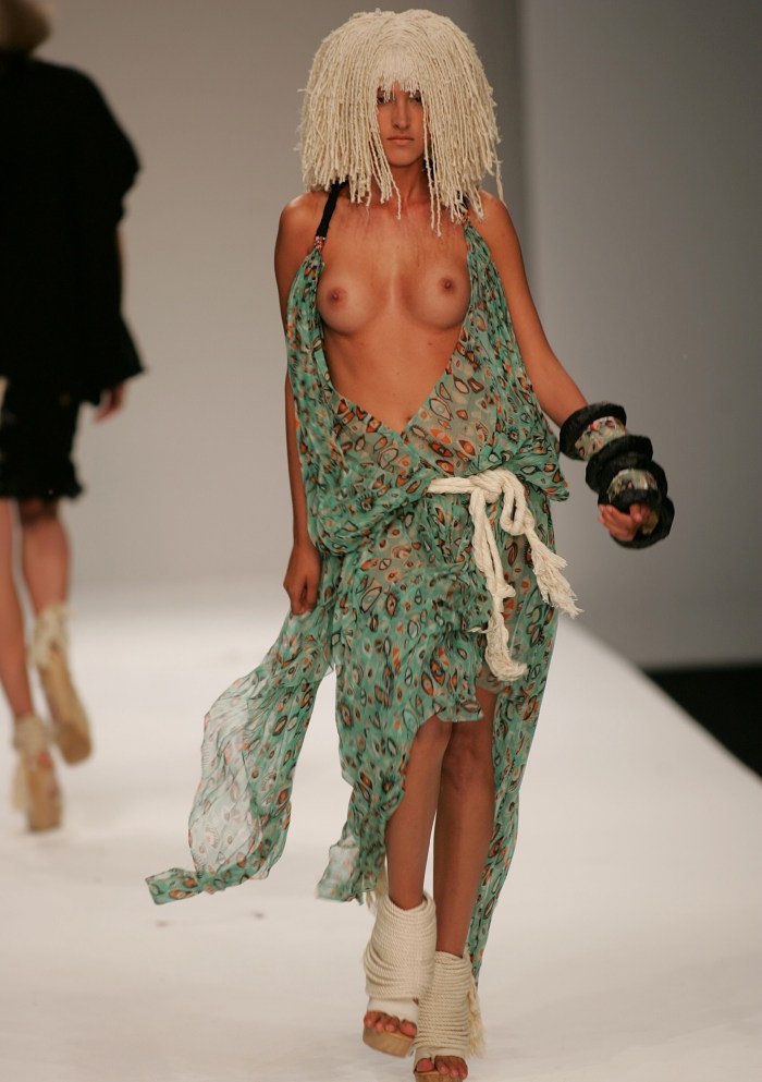 Naked women walk on the catwalk