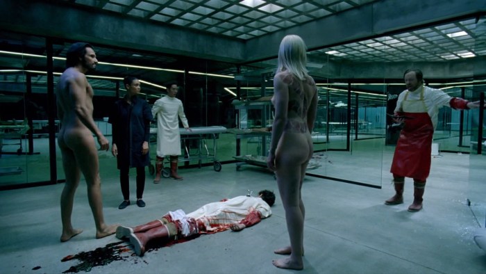 Woman blonde naked in full height