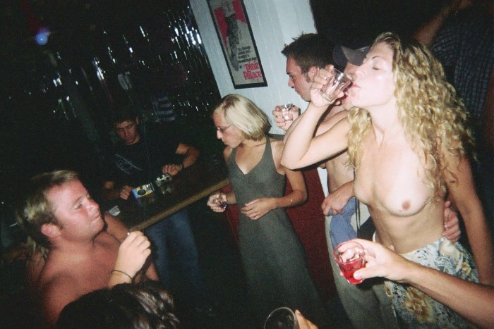 Naked chicks in a restaurant