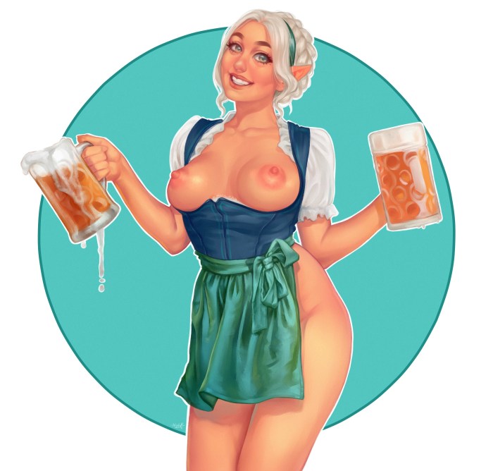 Woman with big tits and beer