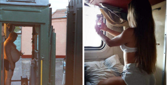 Girls boobs on the train