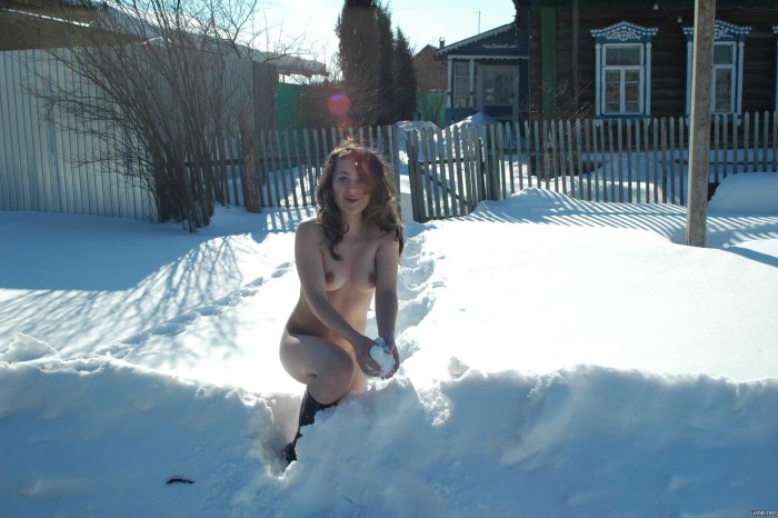Naked girl in a village house
