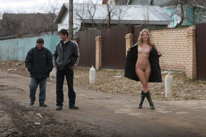 Naked in the village on the street