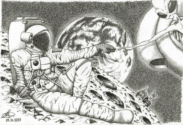 Cosmonaut and alien