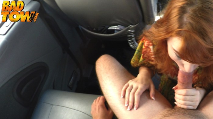 The blonde sucks in the car