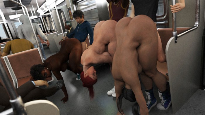 Naked men in transport