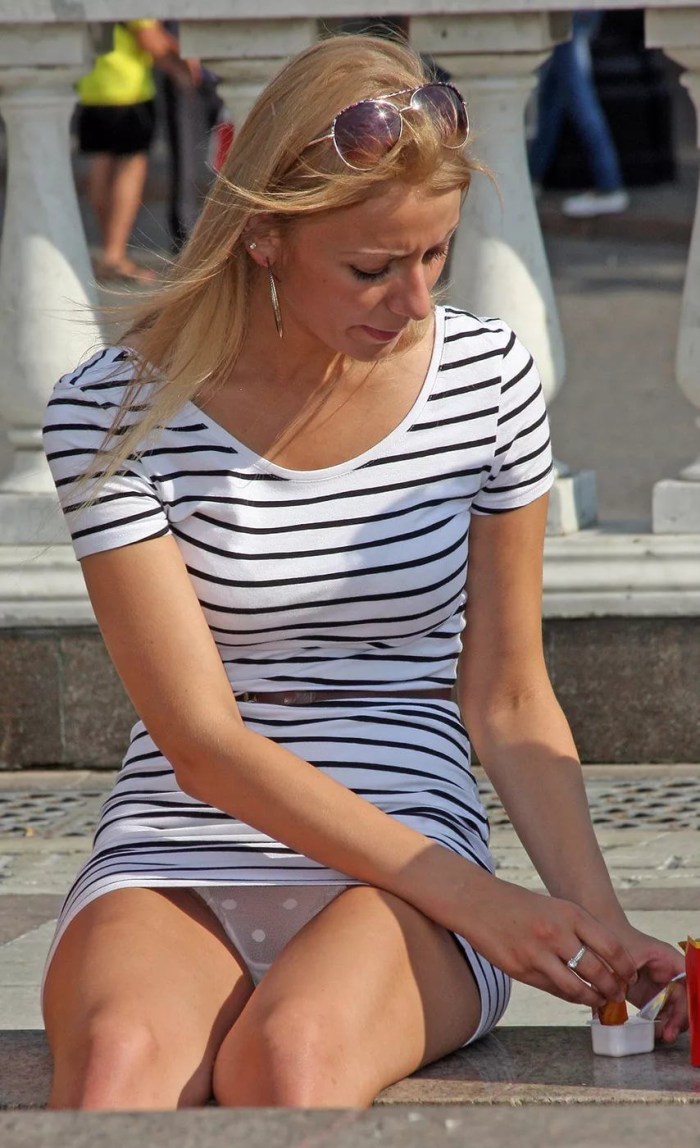 White panties under the skirt