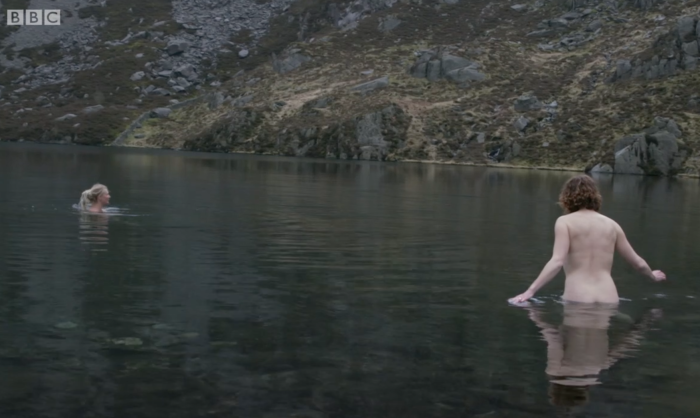 Retro films black and white Lake Scene Skinny Dipping