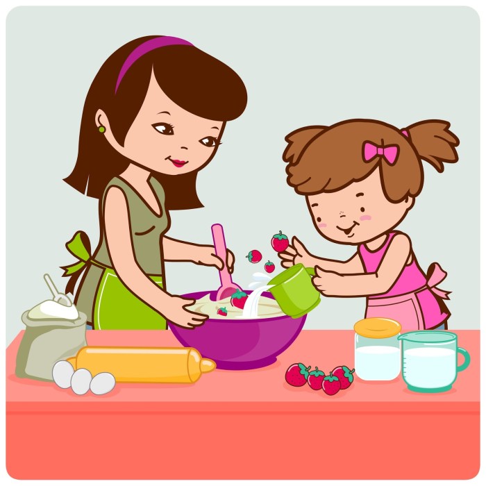 Mom and daughter of cooking