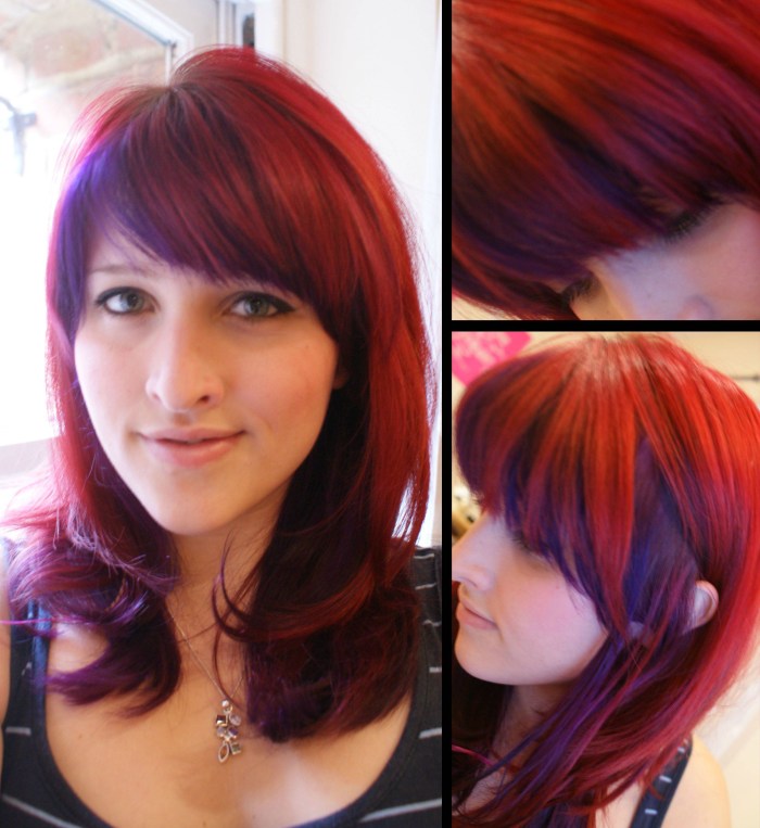 Purple strands on red hair