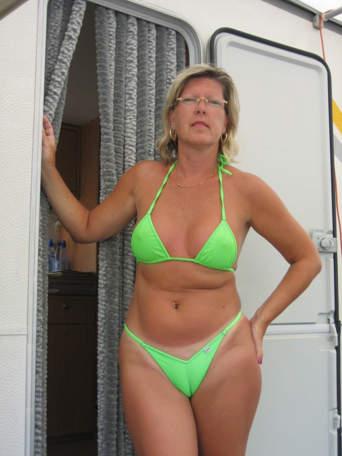 Elderly lady in a swimsuit
