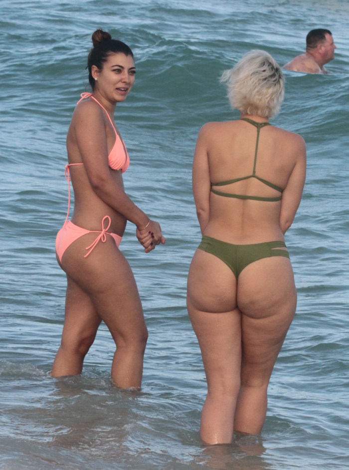 Elderly women in the back in a swimsuit