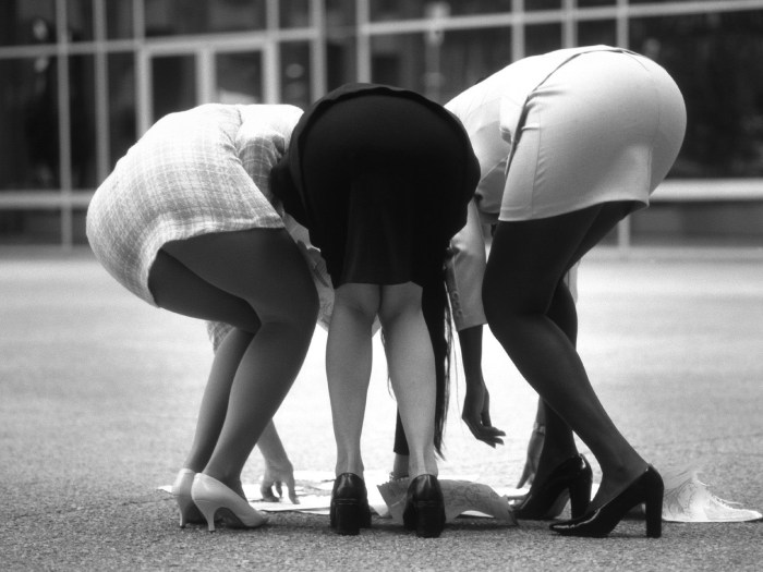 Two girls in short skirts