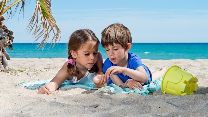 Children are resting at sea