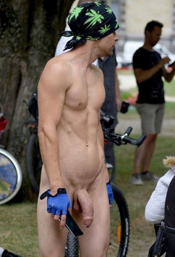 Naked guy on a motorcycle dick