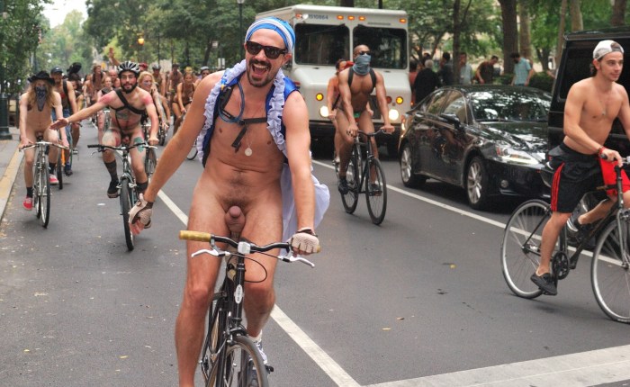 Exhibitionists on a bicycle