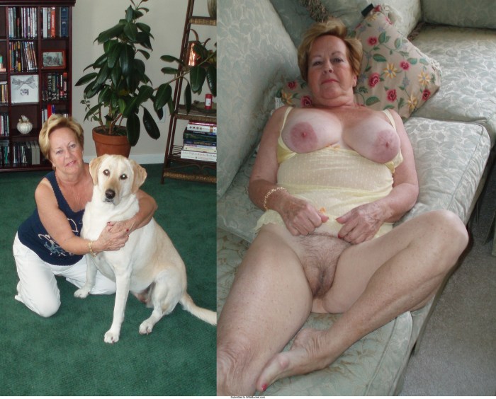 Naked mature dressed striped