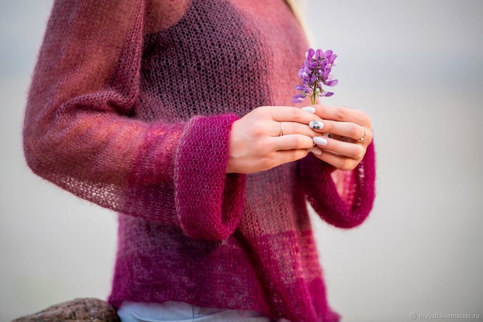 Knitted openwork blouse with knitting needles for women with a description and circuit
