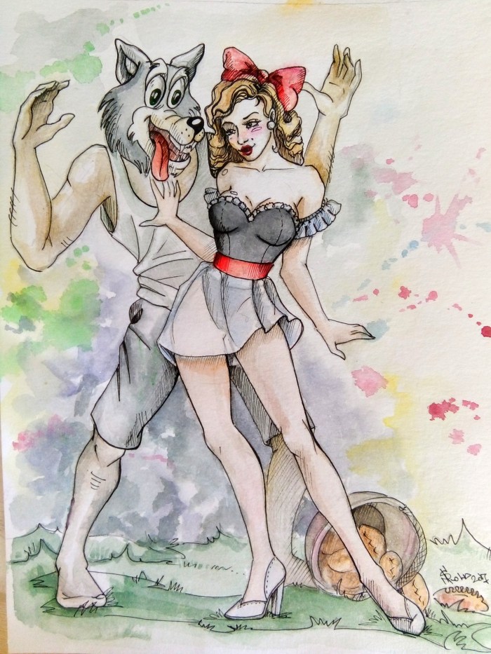 Nude girls in a costume of red cap
