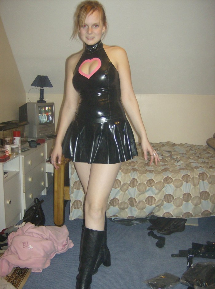 Homemade in a latex dress