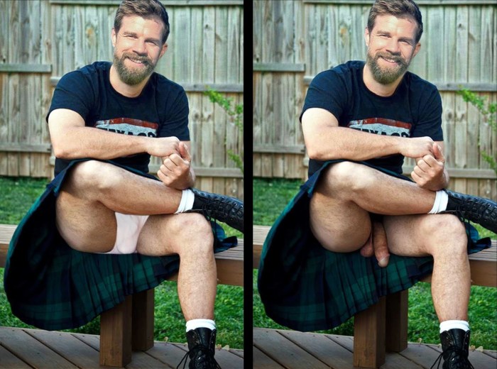 Naked guys in Scottish skirts