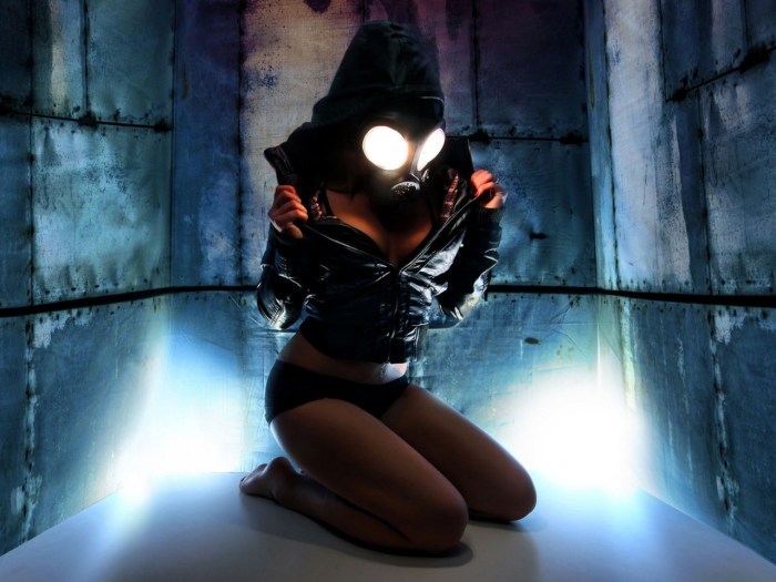 Girl in a respirator