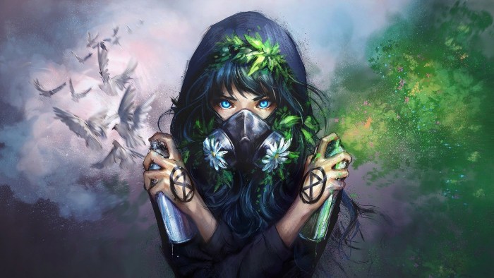 Girl in a gas mask