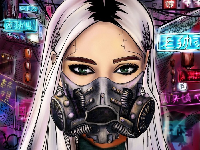 Girl in a respirator