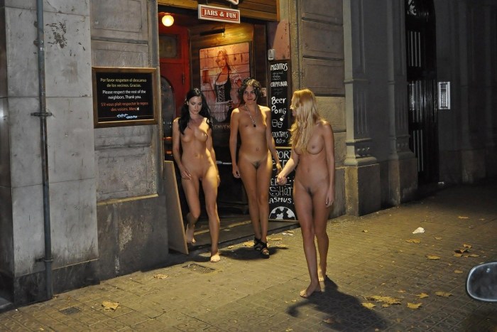 Naked men in front of women