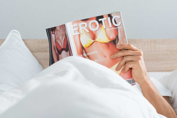 Sexy Clever Woman Reading Book On Bed Stock Photo