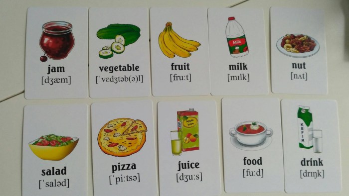 Words in English food cards