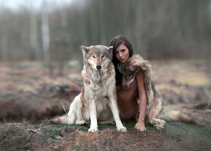Tattooed girl with a dog