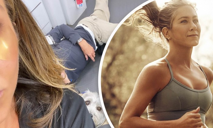Jennifer Joanna Aniston films with her