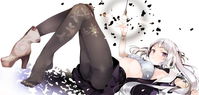 Elongated legs in white stockings