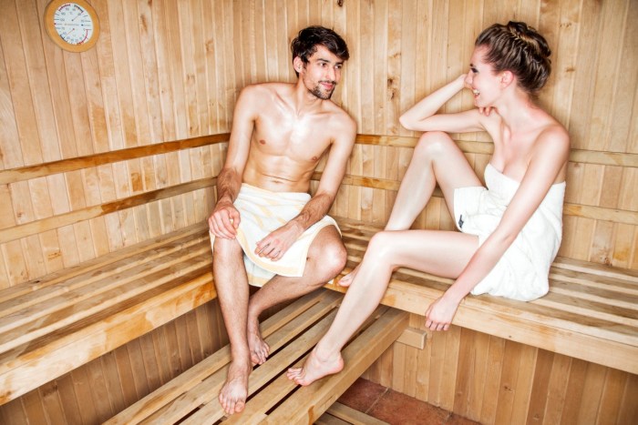 Beautiful girl with a member in the bathhouse