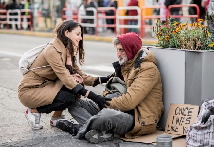 Dirty homeless people in the store