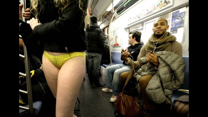 In the subway without a girl's pants